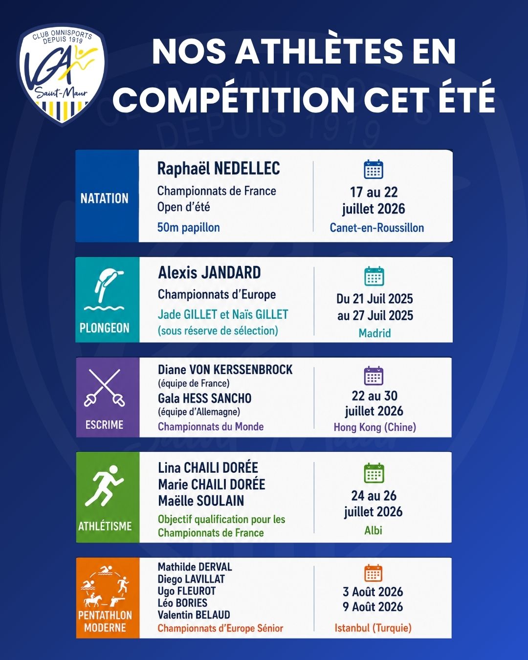 NOS ATHLÈTES EN COMPÉTITION CET ÉTÉ NOS ATHLÈTES EN COMPÉTITION CET ÉTÉ